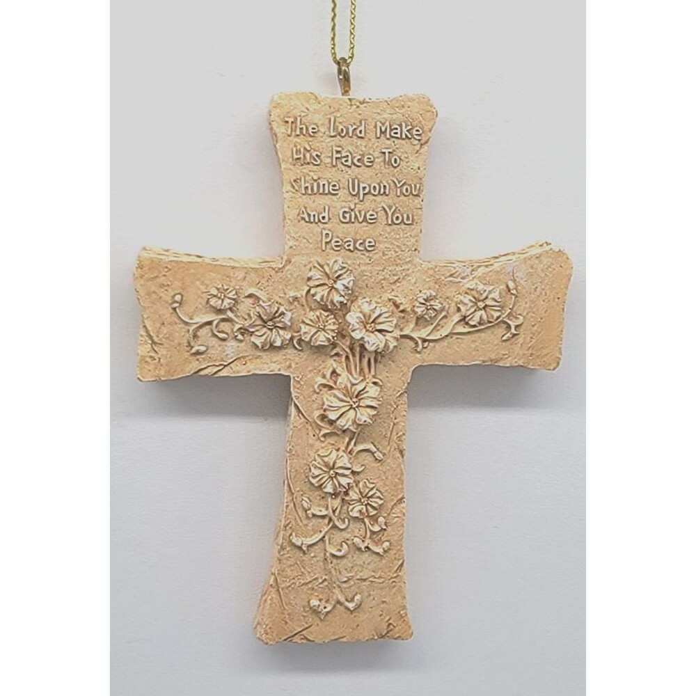 Cross Ornament Christmas Religious Bible Verse Floral Design KSA Inc. Vintage